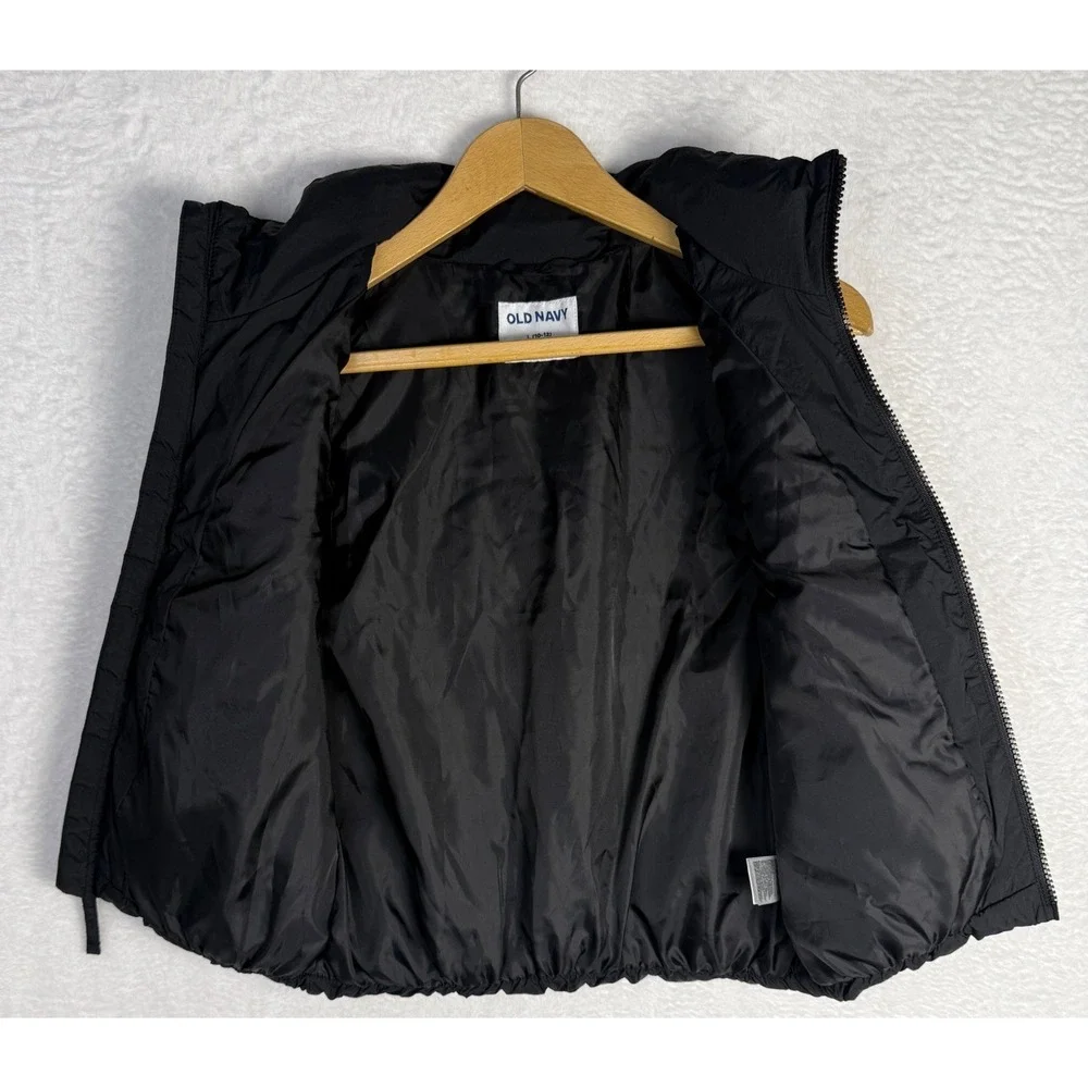 Old Navy Kids Black Puffer Vest Full Zip Quilted Sleeveless Jacket Size L 10-12